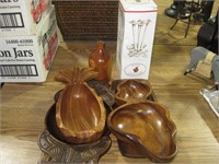 Wood Trinket Trays, nut cracker & Vase