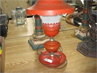 Vintage Metal Red Metal with Glass Chimney Table
