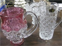 Crystal vase, dish & 2 pitchers