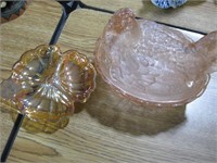 Pink depression glass large (8x7x7) Hen on a nest