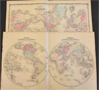 TWO JOHNSON CIVIL WAR ERA MAPS OF THE WORLD