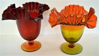 TWO AMBERINA VASES