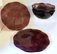 ASSORTED PLUM "ORCHID & RIBBON" GLASSWARE