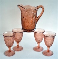 TIARA "PANELED DAISY & FINECUT" PITCHER & GOBLET