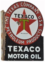 Black T Texaco Motor Oil D/S Flange Porcelain Sign