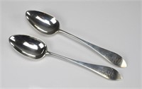 Pair of 18th C American coin silver tablespoons
