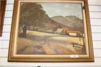 FRAMED SIGNED FARM PAINTING BY KELLY GIBSON