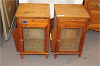 PAIR OF ACCENT TABLES WITH ETCHED GLASS DOORS
