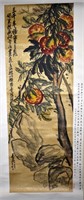 Chinese Watercolor Painting on Scroll (Peaches)