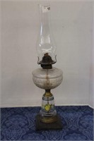 CLEAR GLASS WITH ROSE DECAL OIL LAMP