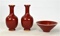 Chinese Red Glaze Vases and Bowl