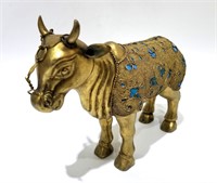 Chinese Gilt Bronze Ox with Kingfisher Feather