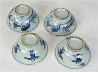 Four Chinese Blue and White Rice Bowls