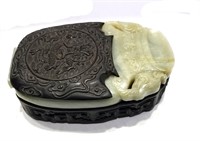 Chinese Jade Ink Stone with Wood Base & Cover