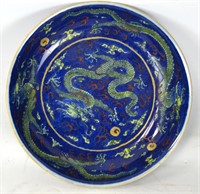 Chinese Blue Porcelain Plate with Dragons