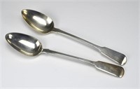 Two 19th C Georgian English silver basting spoons