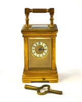 French Carriage Bronze Clock with Key