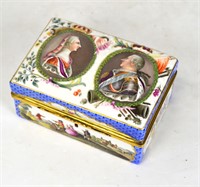 Continental Porcelain Box w Raised Figures