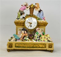 Dresden Bronze and Porcelain Clock w Figurines