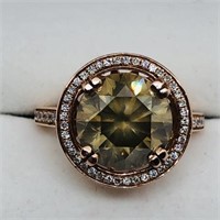 14K Rose Gold Rare Fancy Greenish Yellow Ring