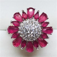 Silver Ruby Cubic Zirconia  Ring (~Size 5.4)