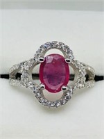 Silver Ruby Cubic Zirconia Ring