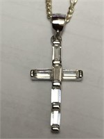 Silver Cubic Zirconia Cross Shaped Pendant.