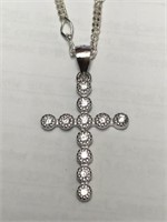 Silver Cubic Zirconia Cross Shaped Pendant.