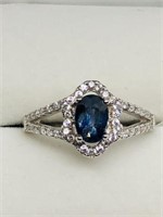 Silver Sapphire Cubic Zirconia  Ring
