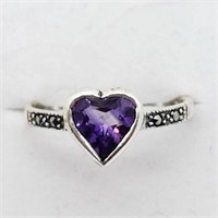 Silver Amethyst Marcasite Ring
