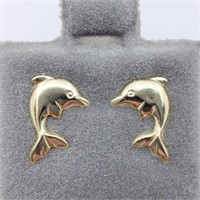 14K Yellow Gold Dolphin Screwback Studs Earrings