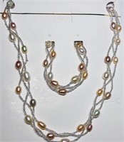 Fresh Water Pearl Bracelet And Necklace Set