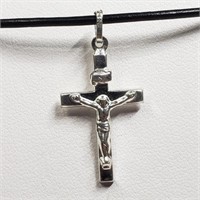 Silver Cross Pendant With Cord Necklace