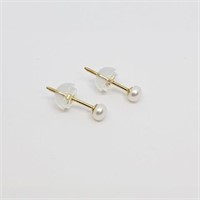 14K Yellow Gold Pearl Screwback Stud Earrings