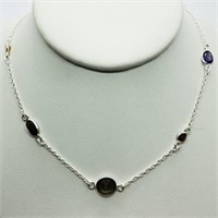Silver Amethyst Garnet Citrine Necklace