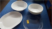 Corelle serving dishes and pyrex pie plate