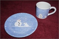 Snowman plates and mugs (set of 4)