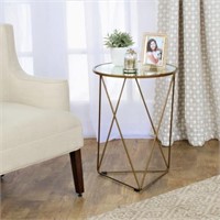 Metal Accent Table Triangle Gold Base Round Glass