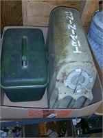 Box of case and gas can