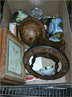 Box of tin canisters and globe excetera