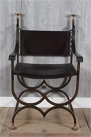 Wrought Iron and Leather Savonarola Chair