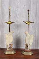 Pair Chinese Carved Stone Bird Lamps
