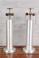 Pair Modern Industrial Age Turned Aluminum Lamps