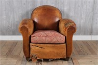 French Leather Club Chair w Paisley Seat