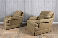 Pair Labeled Baker Wool Upholstered Armchairs