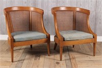 Pair Caned Barrel Chairs