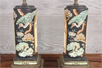 Pair Chinoiserie Motif Lamps Signed