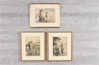 3 Honore Daumier Fishing Caricatures