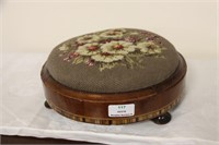 Victorian footstool with later tapestry.