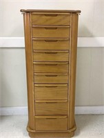 Modern Oak Jewelry Chest with Contents